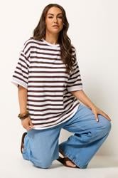 YOURS Plus Size Chocolate Brown Stripe Longline Ringer T-Shirt | Yours Clothing 3