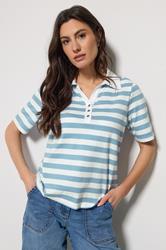 M&Co Blue & White Stripe Cotton Short Sleeve Polo Shirt | M&Co 3