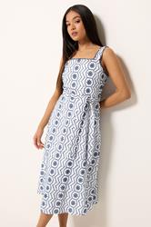 M&Co Petite White & Navy Blue Embroidered Cotton Dress | M&Co 1