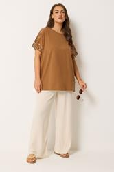 YOURS Curve Orange Crochet Sleeve Boxy T-Shirt | Yours Clothing 2