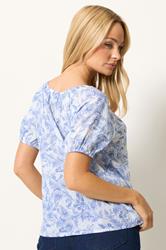 M&Co Blue Floral Print Dobby Blouse | M&Co 2