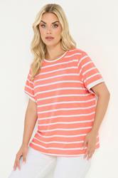 YOURS Plus Size Orange Stripe Ringer T-Shirt | Yours Clothing 3