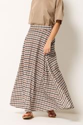 PixieGirl Petite Women's Natural Brown Check Maxi Skirt | PixieGirl 1