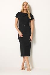 LTS Tall Women's Black Scuba Buckle Midi Dress | Long Tall Sally 1