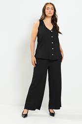 YOURS Plus Size Black Textured Button Through Waistcoat | Yours Clothing 1
