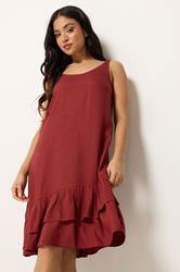 PixieGirl Petite Women's Dark Red Asymmetric Frill Midi Dress | PixieGirl 1