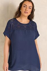 EVANS Plus Size Navy Blue Lace Blouse | Evans 3