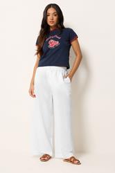 PixieGirl Petite Women's White Button Linen Wide Leg Trousers | PixieGirl 3