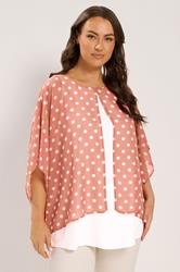 YOURS Plus Size Pink Polka Dot Double Layer Top | Yours Clothing 3