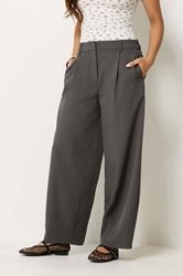 PixieGirl Petite Women's Dark Grey Barrel Leg Trousers | PixieGirl  1