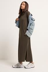 PixieGirl Petite Women's Chocolate Brown Cotton T-Shirt Maxi Dress | PixieGirl 1