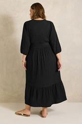 EVANS Plus Size Black Crinkle Wrap Midi Dress | Evans 2