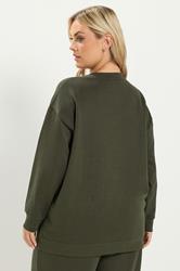 YOURS Plus Size Khaki Green Crew Neck Sweatshirt | Yours Clothing 2