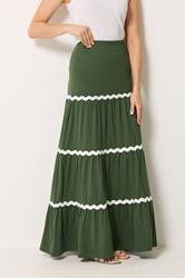 LTS Tall Women's Khaki Green Contrast Swirl Cotton Maxi Skirt | Long Tall Sally 1