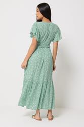 M&Co Petite Green Floral Print Shirred Waist Maxi Dress | M&Co 2