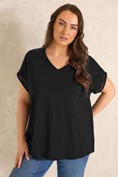 EVANS Plus Size Black Crochet Trim T-Shirt | Evans  1