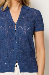 LTS Tall Women's Navy Blue Knitted Polo Cardigan | Long Tall Sally 4