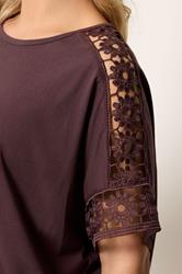YOURS Plus Size Chocolate Brown Crochet T-Shirt | Yours Clothing 4