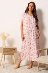 YOURSET Plus Size 2 PACK Pink Bow & Heart Print Midaxi Nightdresses | Yours Clothing 1