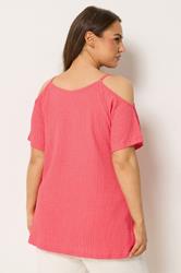 YOURS Plus Size Pink Textured Cold Shoulder Top | Yours Clothing 2