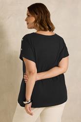 EVANS Plus Size Black Button Shoulder T-Shirt | Evans 2