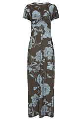 LTS Tall vestido largo marrón chocolate con estampado floral y detalle retorcido en la parte delantera
