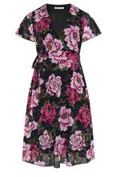 YOURS LONDON Plus Size Black & Pink Floral Wrap Dress | Yours Clothing 5