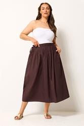 YOURS Plus Size Chocolate Brown Poplin Midi Skirt | Yours Clothing 1