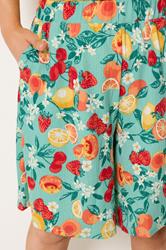 YOURS Plus Size Green Mixed Fruit Textured Shorts | Yours Clothing 4