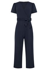 M&Co Petite Navy Blue Cropped Tie Waist Jumpsuit | M&Co 5