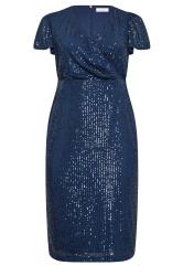 YOURS LONDON Blue Sequin Wrap Shift Dress | Yours Clothing