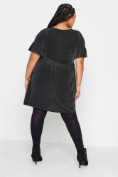 YOURS Curve Plus Size Black & Silver Frill Sleeve Tunic Dress