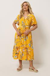 YOURS Plus Size Yellow Tropical Half Placket Dress | Yours Clothing 1