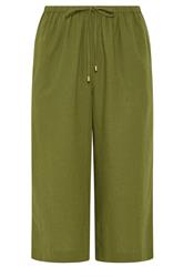 EVANS Curve Green Linen Cropped Trousers