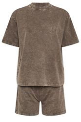 PixieGirl Petite Set Chocolate Brown  Acid Wash Cotton T-Shirt & Shorts