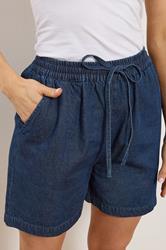 LTS Tall Women's Indigo Blue Denim Elasticated Cotton Shorts | Long Tall Sally 4