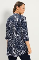 YOURS Plus Size Navy Blue Polka Dot Half Placket Shirt | Yours Clothing 2