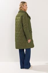 LTS Tall Khaki Green Funnel Neck Quilted Coat | Long Tall Sally 4
