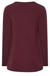 YOURS Plus Size Red Plunge Neck Ribbed T-Shirt | Yours Clothing 2