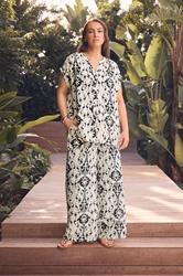 EVANS Plus Size Set White Abstract Print Blouse & Trouser | Evans 3