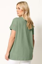YOURS Plus Size Green Embroidered Flower T-Shirt | Yours Clothing 2