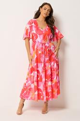 YOURS Plus Size Pink Tiered Floral Dress | Yours Clothing 1