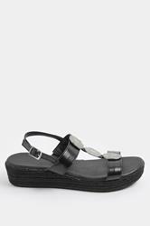 Black Hammered Disk Wedge Sandals In Wide E Fit | Yours Clothing 2