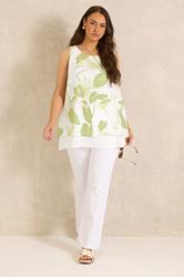 EVANS Plus Size Green Leaf Print Double Layer Vest Top | Evans 2