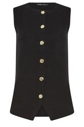 LTS Tall Black Button Vest Top