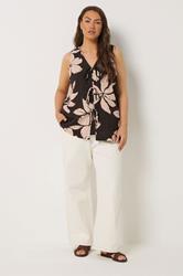 YOURS Plus Size Brown Floral Tie Front Vest Top | Yours Clothing 2