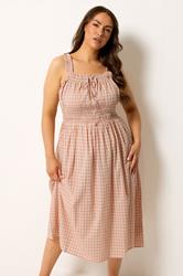 YOURS Plus Size Pink Gingham Milkmaid Dress | Yours Clothing 1