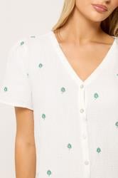 M&Co White Floral Embroidered Short Sleeve Cotton Blouse | M&Co 4