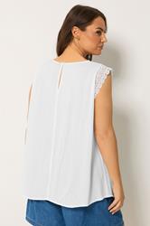 YOURS Plus Size White Crochet Trim Crinkle Top | Yours Clothing 2