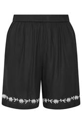 YOURS Plus Size Black Floral Embroidered Hem Shorts | Yours Clothing 5